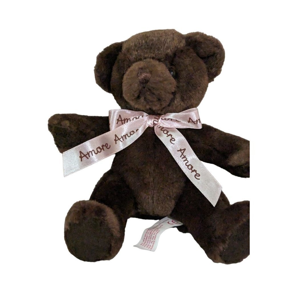 Russ Berrie Amore Teddy Bear Brown Plush Pink Ribbon Valentine 8"‎ 29214P
